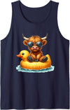 Love highland cows heifers Cute Highland Cow Duck Pool Float Summer Vibes Swimming Tank Top - Navy Blue