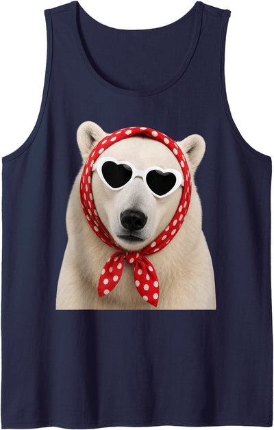 Cute Polar Bear Lover Heart Sunglasses Tank Top