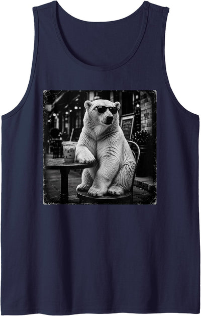 Funny Polar Bear Drinking Iced Milk Coffee Animal Lover Art Tank Top
