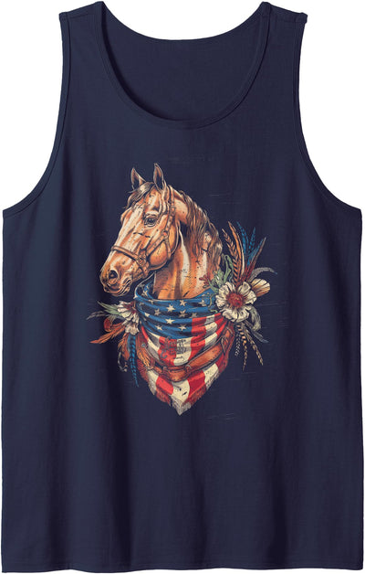 American Flag Horse Tshirt Women Girl Men Rodeo American Flag Horse Riding Tshirt Women Country Patriot USA Tank Top