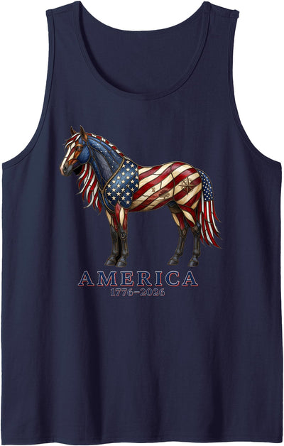 Horse Lovers USA America's 250th Anniversary Tee Horse America's 250th Anniversary 1776 2026 4th of July Tank Top
