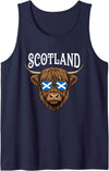 Scottish Scotland Designs By LBOL Scotland Highland Cow Sunglasses Saltire Flag Tank Top - Navy Blue