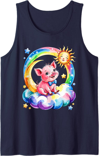 Rainbow Clouds Pig Farmer Pigs Farm Tank Top