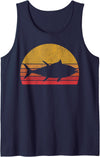 Tuna Fishing Apparel Co. Tuna Fishing Retro Sunset Bluefin Fisherman Tank Top - Navy Blue