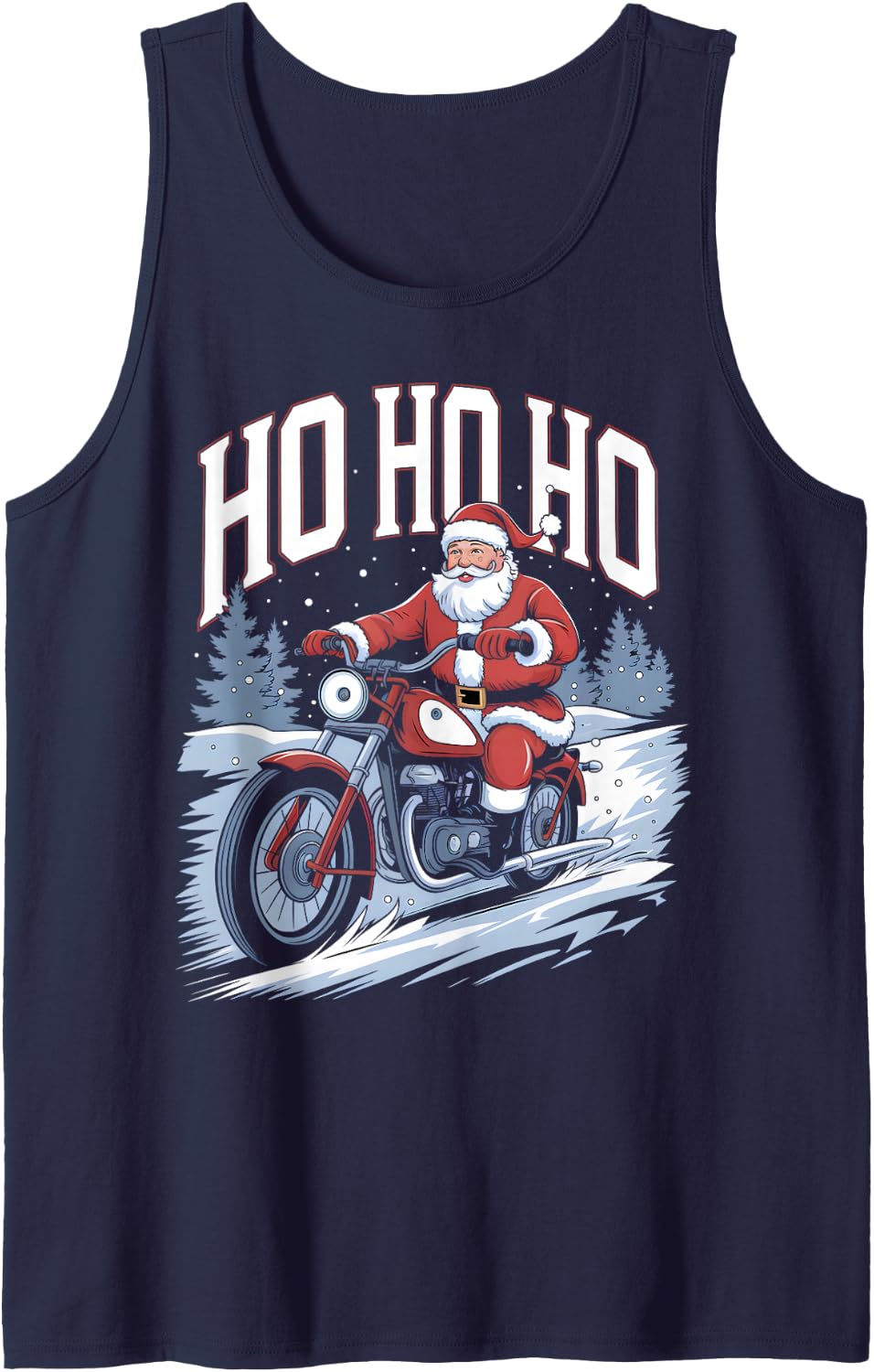 Ho Ho Ho Christmas Sweater Motorcycle Biker X-Mas Sleeveless Tank Top - Navy Blue