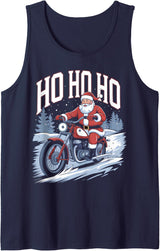 Ho Ho Ho Christmas Sweater Motorcycle Biker X-Mas Sleeveless Tank Top - Navy Blue