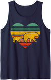 Mama Bear One Cub Retro Heart Mothers Day Gift Tank Top - Navy Blue