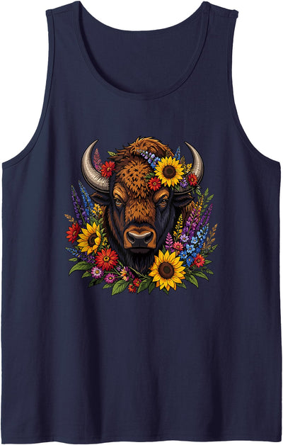 Western Bison Buffalo Sunflower Floral Nature Boho Buffalo Tank Top