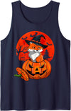 Funny Halloween, Pumpkin, Cute Fox Witch Cute Fox Witch Halloween Pumpkin Moon, Funny Fox Halloween Tank Top - Navy Blue