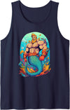 Gay Pride Merman Bear Muscle Daddy Hunk Mermaid LGBTQ Transgender Gay Muscle Daddy Bear Mermaid Gay Merman Tank Top - Navy Blue