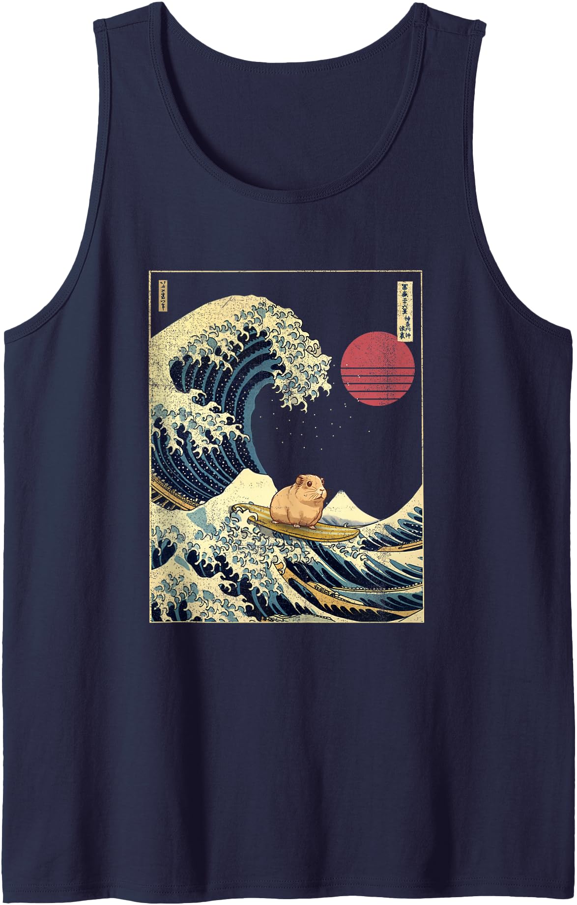 AxisNagawa Guinea Pig Kanagawa Wave Funny Surf Animal Tank Top - Navy Blue