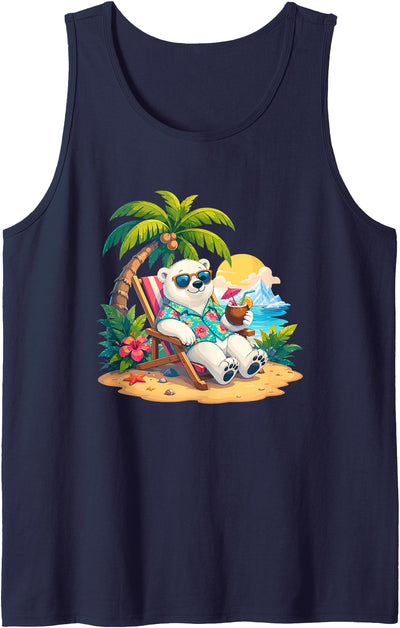 Relaxing Beach Vacation Polar Bear Hawaii Tank Top