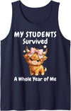 Funny Highland Cow Teacher Cute Coquette Bow My Students Survived A Whole Year of Me Teacher Highland Cow Tank Top - Navy