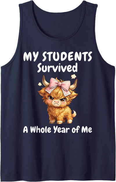 Funny Highland Cow Teacher Cute Coquette Bow My Students Tank Top