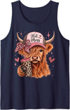 Hot Mess Highland Cow Western Tees For Girls Women Hot Mess Leopard Highland Cow Meme Funny Coffee Lover Tank Top - Navy Blue