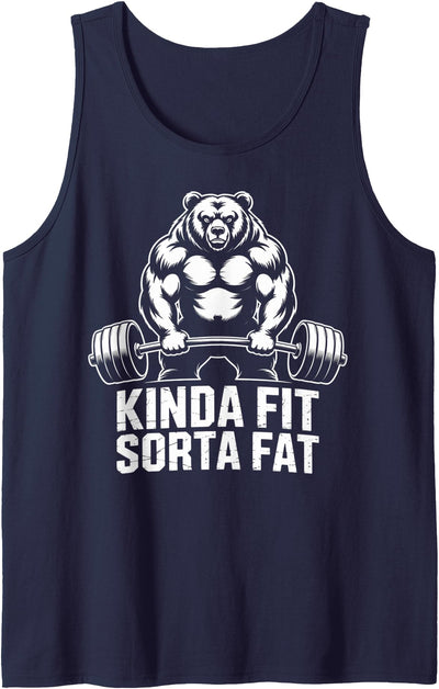 Kinda Fit Sorta Fat Funny Gym Bear Workout Weightlifting Tank Top
