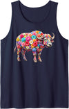 Buffalo lover for Women Men Kids Cute Flower Buffalo on Summer Floral Buffalo Tank Top - Navy Blue