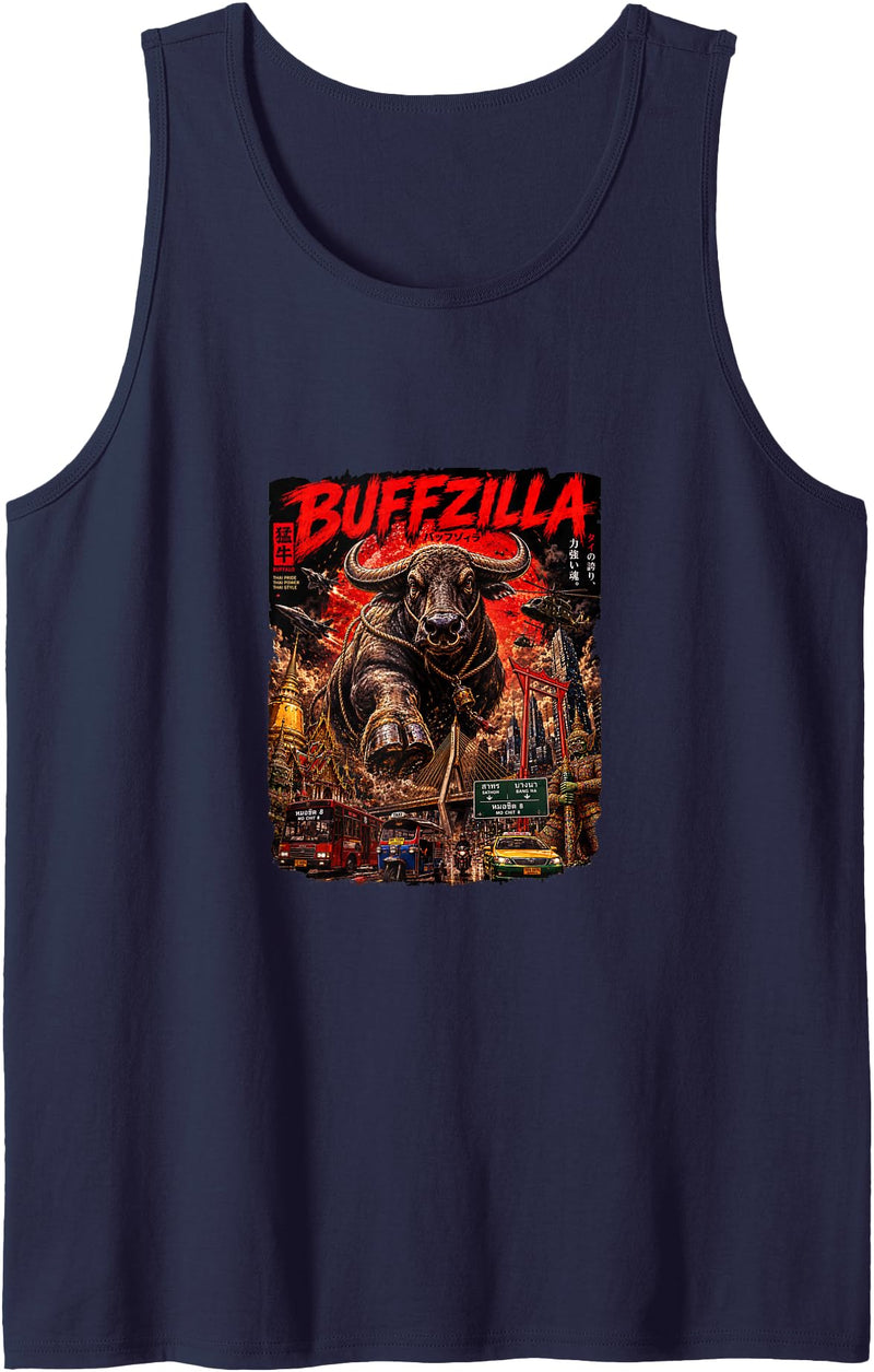 CUTE & TEES Cute Buffalo Buffzilla for Thai Buffal Moms Dads Pet Lovers Tank Top - Navy Blue