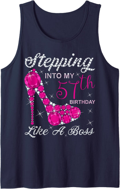57th Birthday Glitter Heels Like a Boss Tank Top