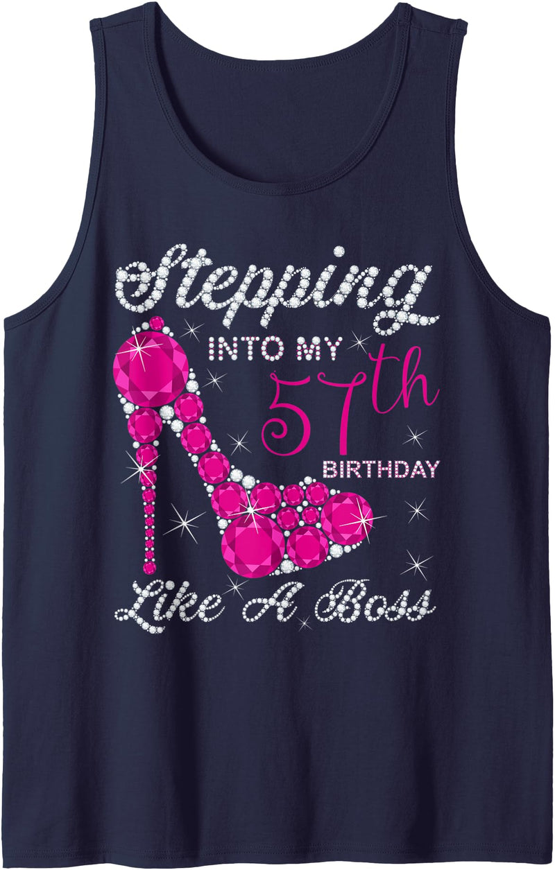 Awesome Age Perfect Gift Gift Girls,Queens,Stepping Into My 57th Birthday Like A boss Tank Top - Navy Blue