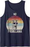 Retro Vintage Cool Llama Fun Humor No Probllama Cool Llama Sunglasses Joke Tank Top - Navy Blue