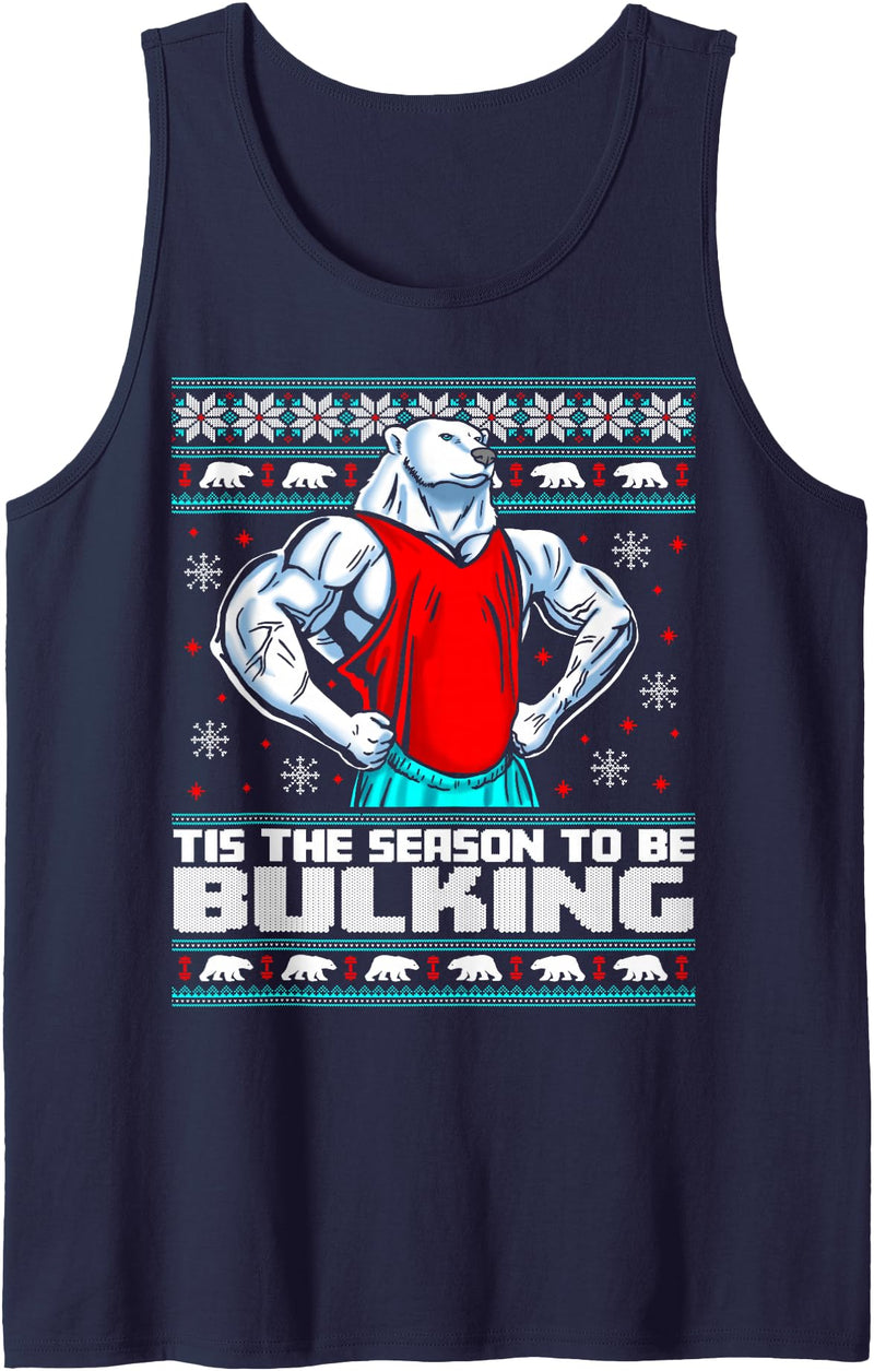 Skyvora Polar Bear Funny Ugly Christmas Sweater Gym Workout Lifting Tank Top - Navy Blue