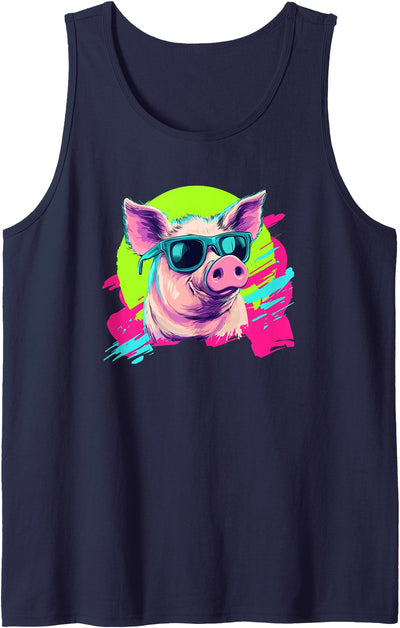 Neon Pop Art Pig with Sunglasses Tank Top