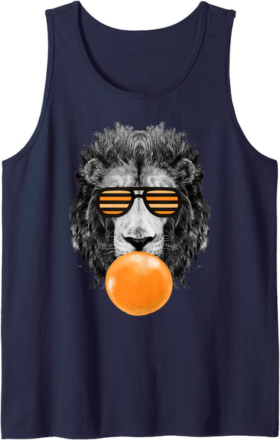 Orange Bubble Gum Lion Stripe Sunglasses Lion Head Tank Top