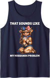 Patriotic Wives 4th of July Highland Cow Apparel that Sounds Like My Husbands Problem Patriotic Highland Cow Tank Top - Navy