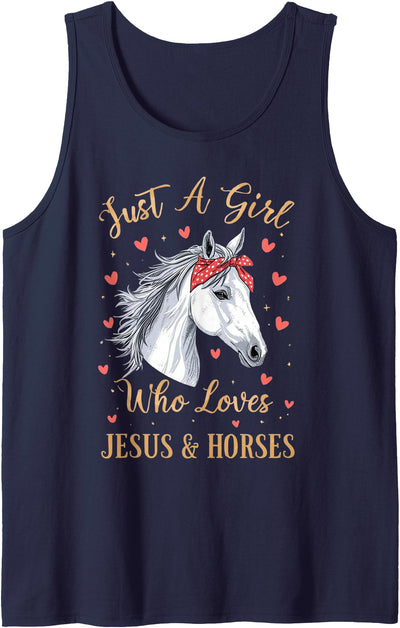 Jesus and Horses Christian Religious Just A Girl Who Loves Jesus and Horses Tank Top