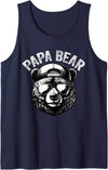 Papa Bear Face Dad Designs Papa Bear Face Grizzly Fathers Day Bear Lover Mens Tank Top - Navy Blue