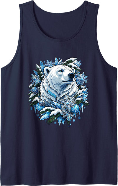 Christmas Polar Bear Wreath Ice Crystals Tank Top