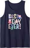 Peppa Pig Best Day Ever Colorful Font Patterns Tank Top - Navy Blue
