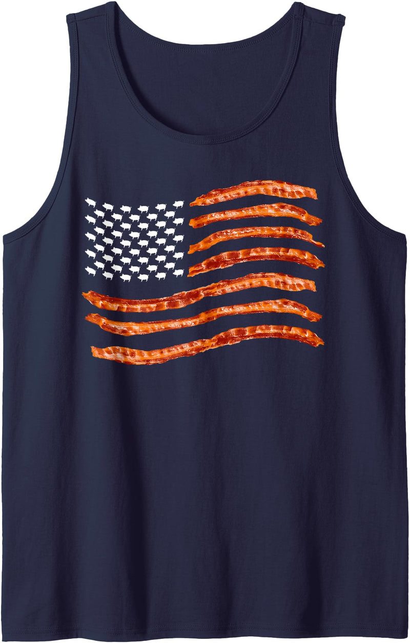 Cool American Smoked Pork Meat Lovers Designs USA Bacon Flag | Cute US Dried Pigs Funny 4th Of July Gift Tank Top - Navy Blue