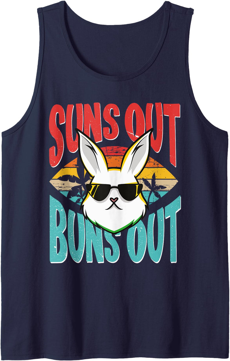 Bunny Lover Suns Out Buns Out Easter Rabbit Tank Top in Navy Blue