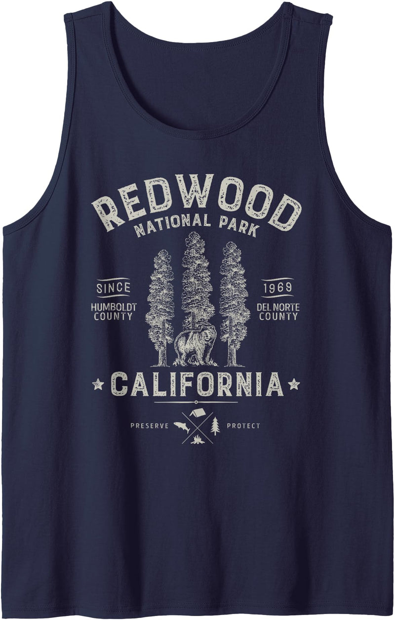 Lique Redwood Redwood National Park Vintage California Bear Gift Men Women Tank Top - Navy Blue