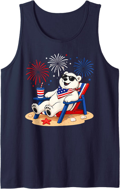 4th of July Polar Bear Happy Beach Patriotic Animal Lovers Tank Top