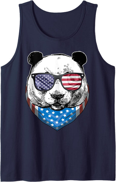 Fourth of July Panda American Flag July 4th Panda Bear Tank Top