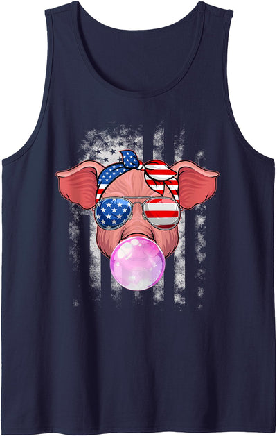 Pig Lovers Farmers USA Flag 4th Of July Patriotic Girls Kids Tank Top