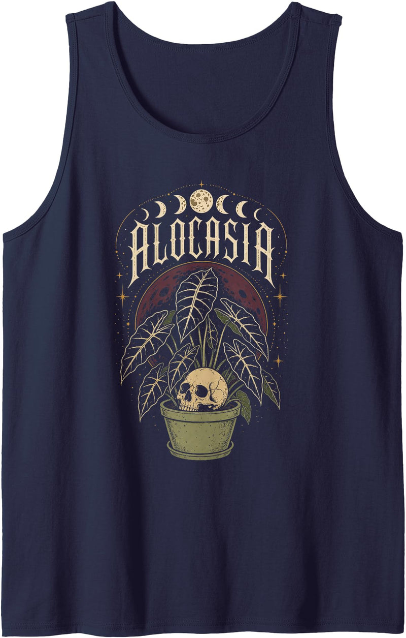 Plant Lover Houseplant Gifts & More QQ0 Alocasia Gothic Botanical Rare Aroid Plant Collector Gift Sleeveless Tank Top - Navy