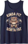 Funny Kinda Fit Sorta Fat Cute Bear Retro Tees Kinda Fit Sorta Fat Funny Cute Bear Weightlifter Workout Gym Tank Top - Navy Blue