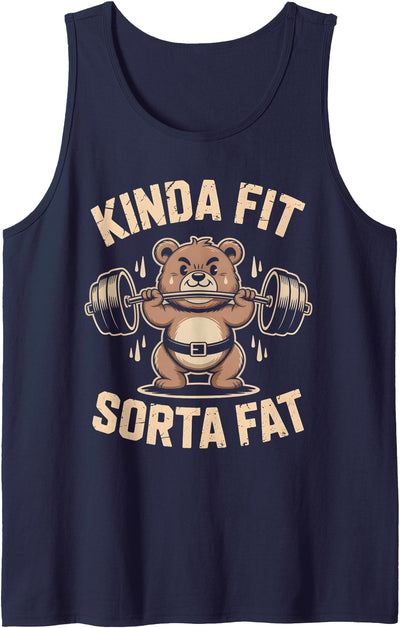 Kinda Fit Sorta Fat Funny Cute Bear Weightlifter Workout Gym Tank Top