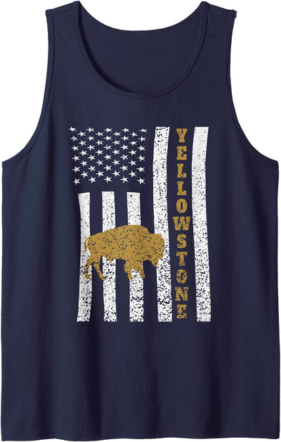 Cow Yellowstone National Park Buffalo American Flag Tank Top
