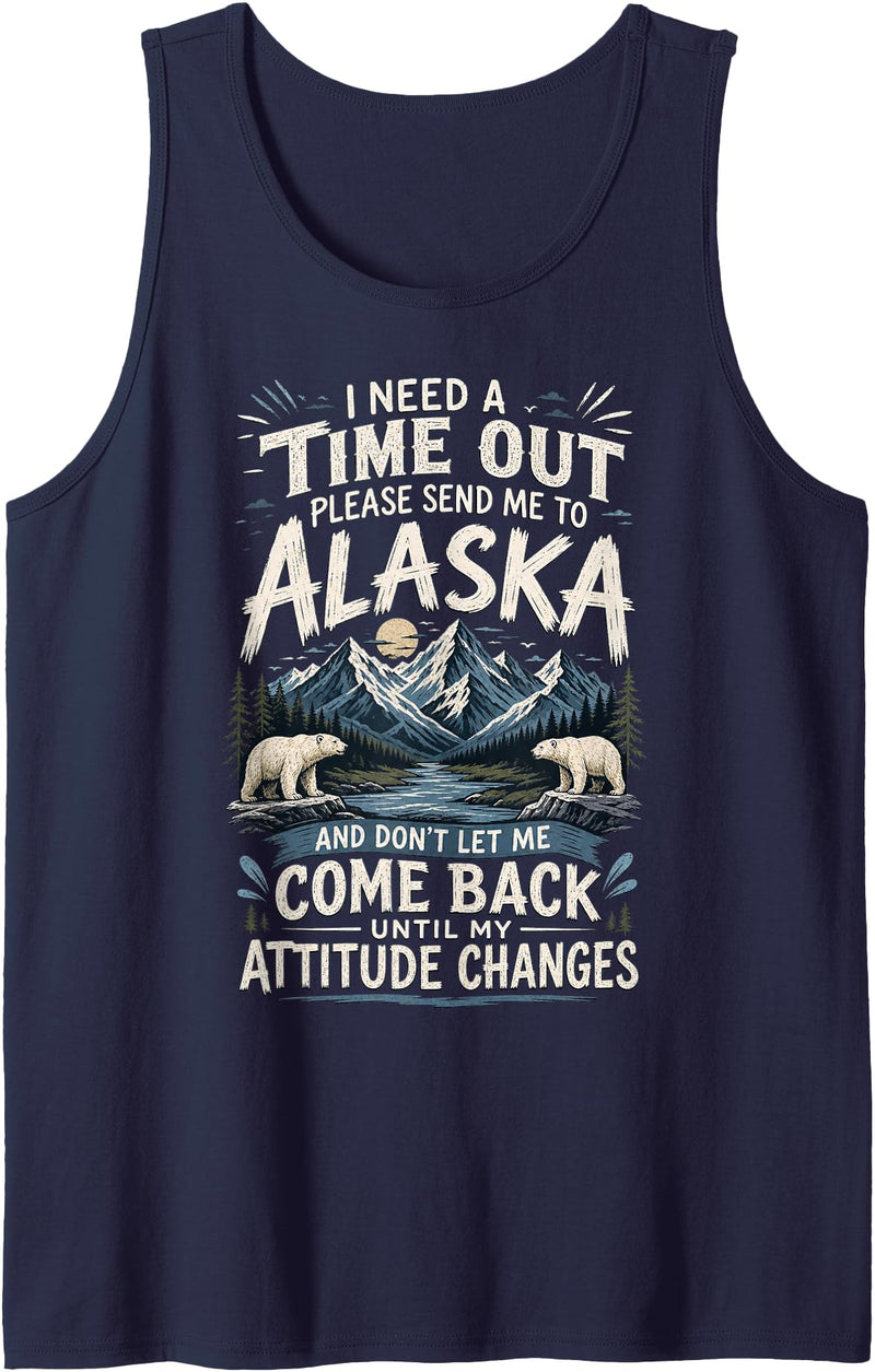 Alaskan Wilderness Enthusiasts Adventure Awaits with Polar Bears and Mountains Tank Top - Navy Blue