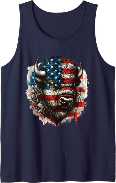 Cow American Buffalo American Bison American Flag Tank Top
