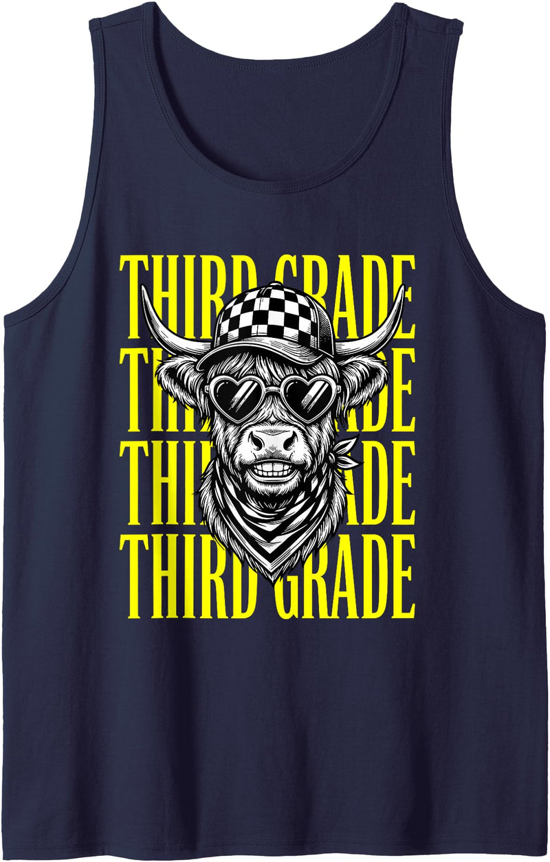 3rd Grade Student Teacher First Day Of School Tees Funny Third Grade Teacher Cute Cow Back to School Students Tank Top -