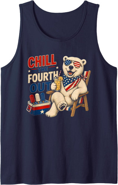 Funny Patriotic Chill The Fourth Out Polar Bear 4th of July Tank Top