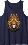 Christian Lion of Judah Art for Faith and Worship Lion Head Golden Crowned Biblical Lion of Judah Tank Top - Navy Blue
