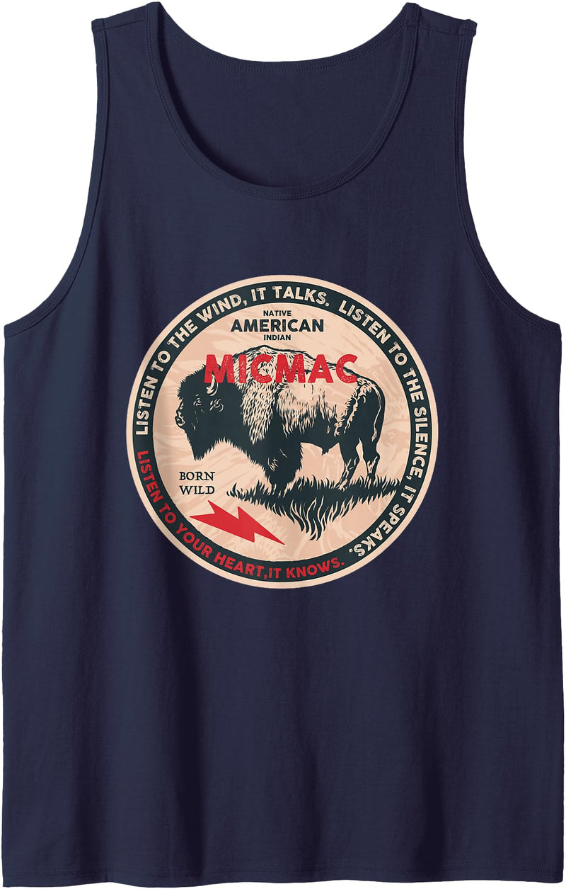 Micmac Tribe Micmac Native American Indian Born Freedom Wild Buffalo Tank Top - Navy Blue