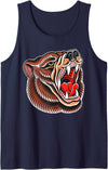 Urban Empyre Grizzly Bear Brown Tattoo Flash Tank Top - Navy Blue